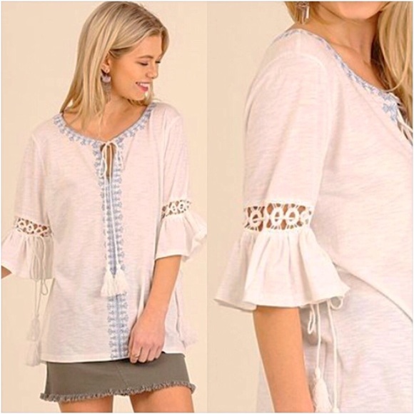 Hippie Boho Embroidered Tassel Top SM - Picture 7 of 8